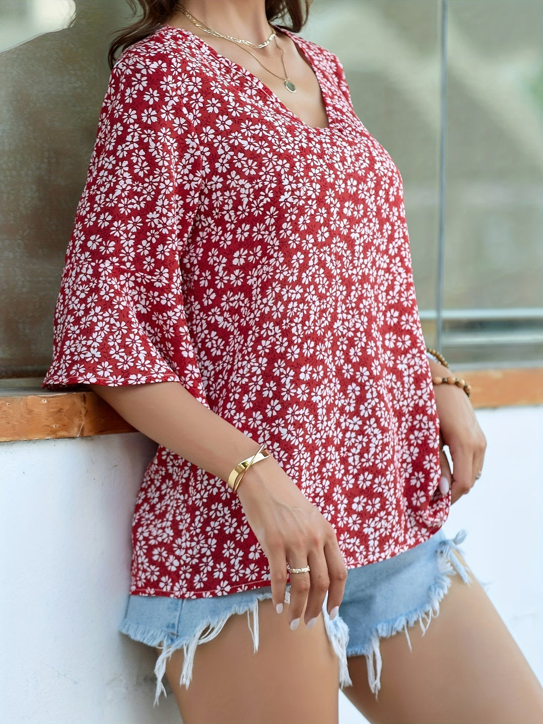 Floral Ruffle-Sleeve Blouse for Women