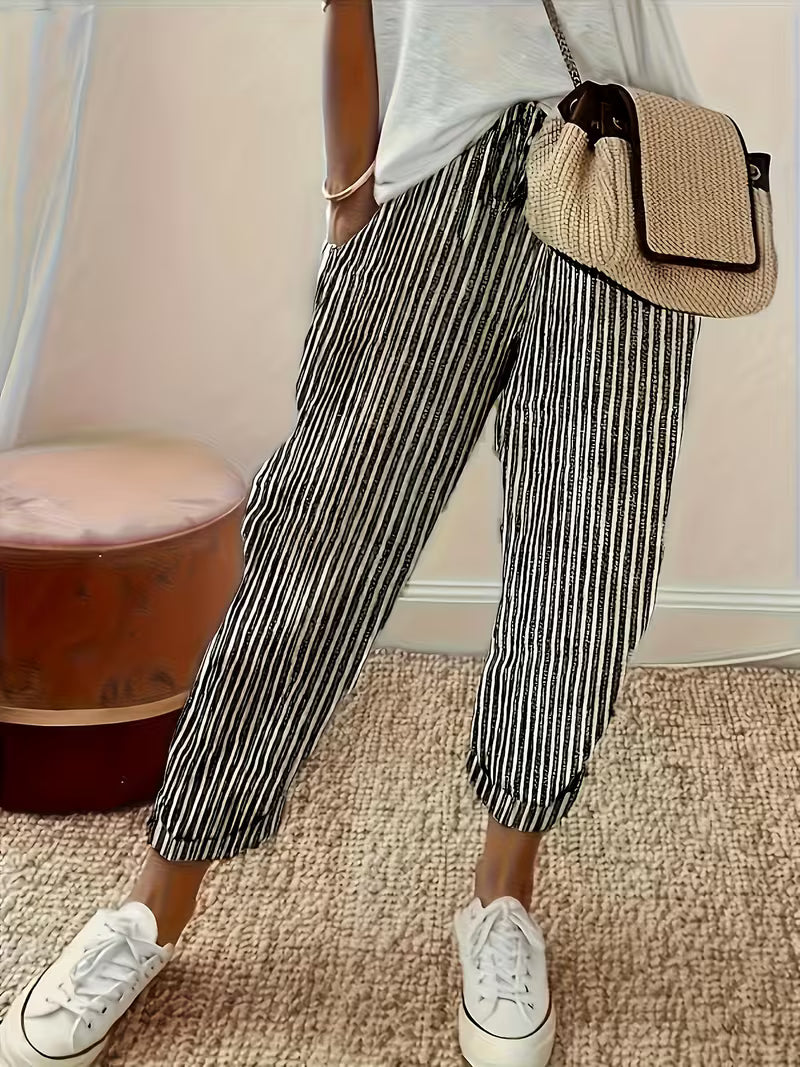 Striped Wide-Leg Casual Pants for Women, Plus Size