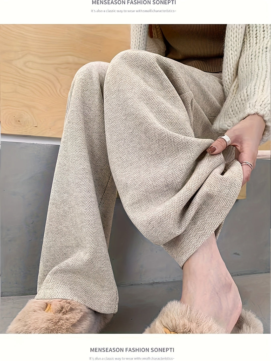 Khaki High-Waisted Wide-Leg Trousers for Women