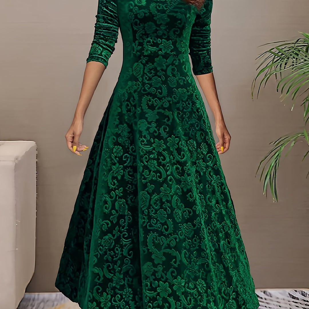 Long-Sleeve Midi Dress for Women, Elegant Style