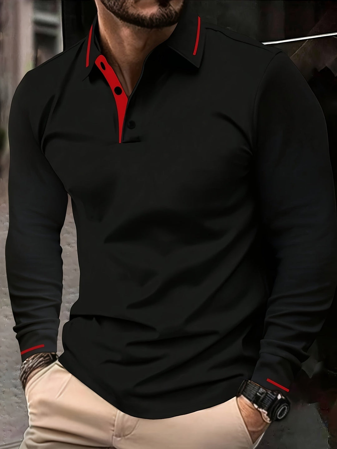 Long-Sleeve Polo Shirt for Men, Refined Style