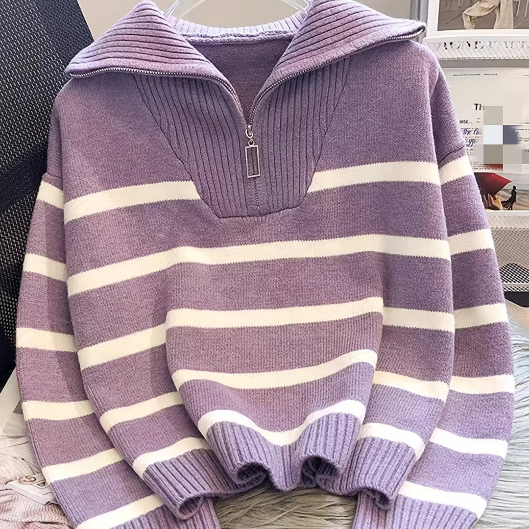 Striped Quarter-Zip Sweater for Women