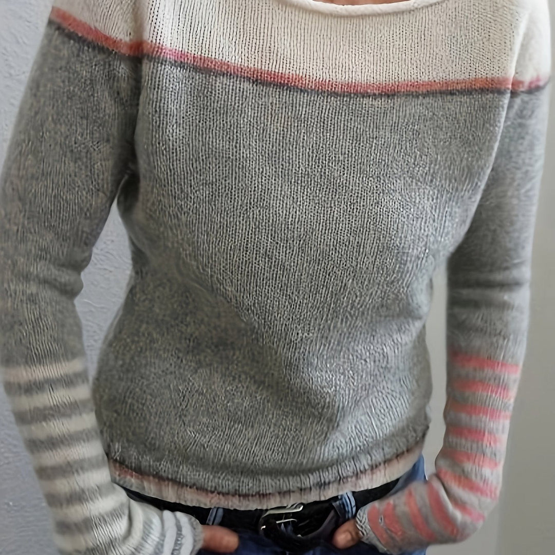 Color-Block Boat Neck Sweater for Women
