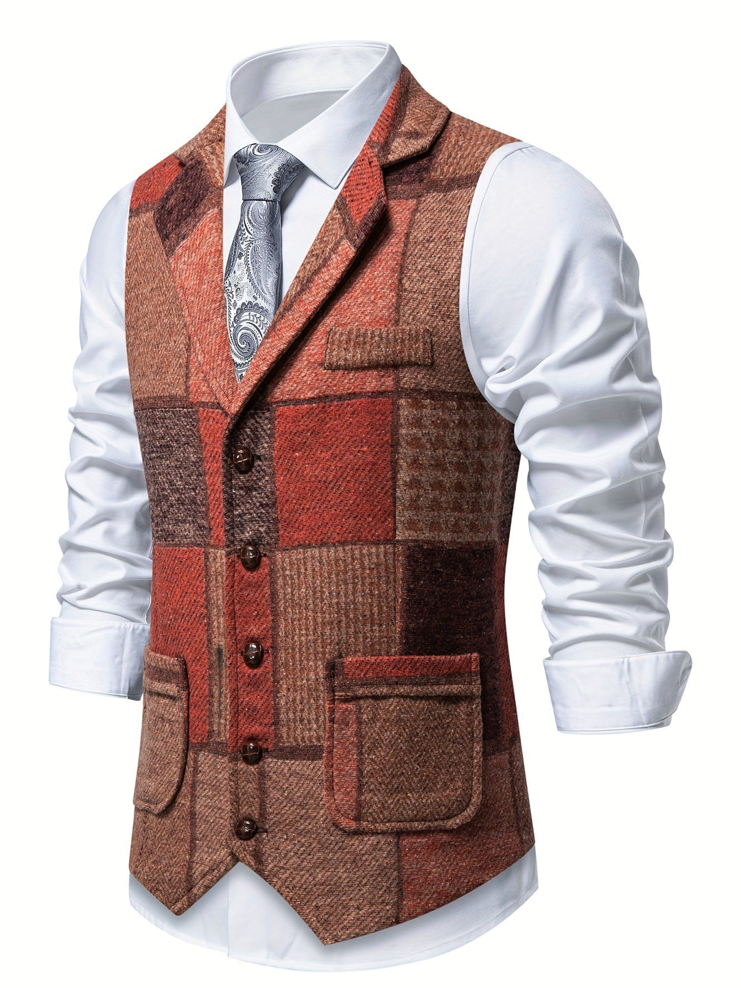 Patchwork Vest with Herringbone Pattern for Men