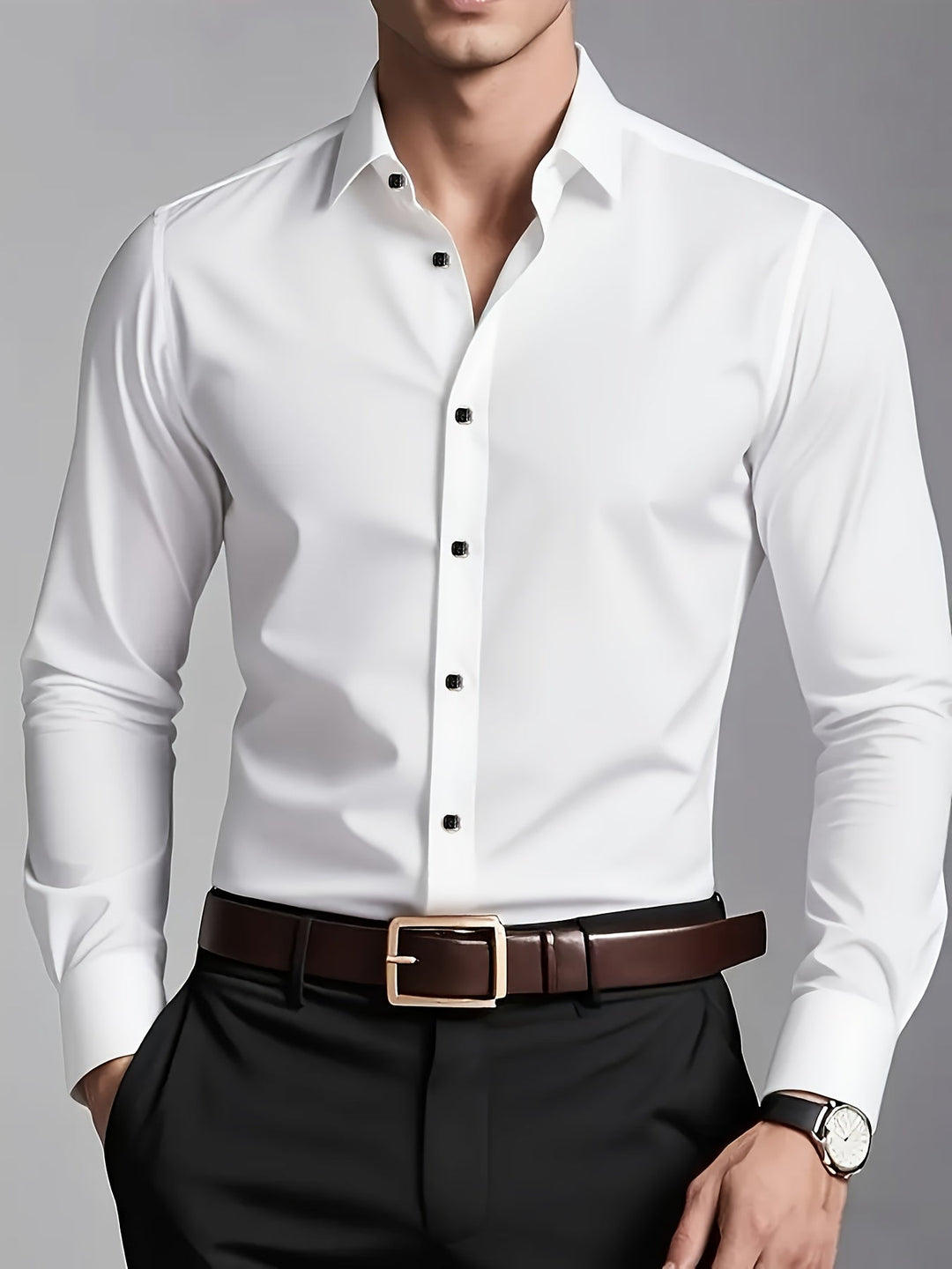 Tailored Long-Sleeve Button-Up Shirt for Men