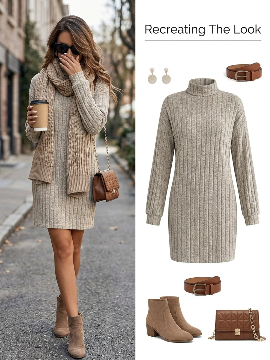 Ladies Ribbed Turtleneck Sweater Dress