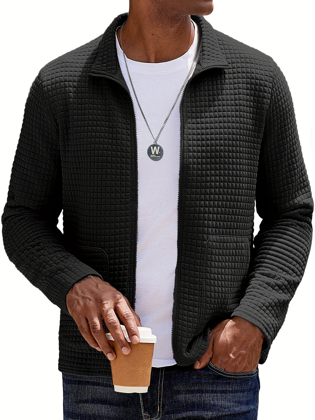 Zip-Up Jacket for Men, Textured Style