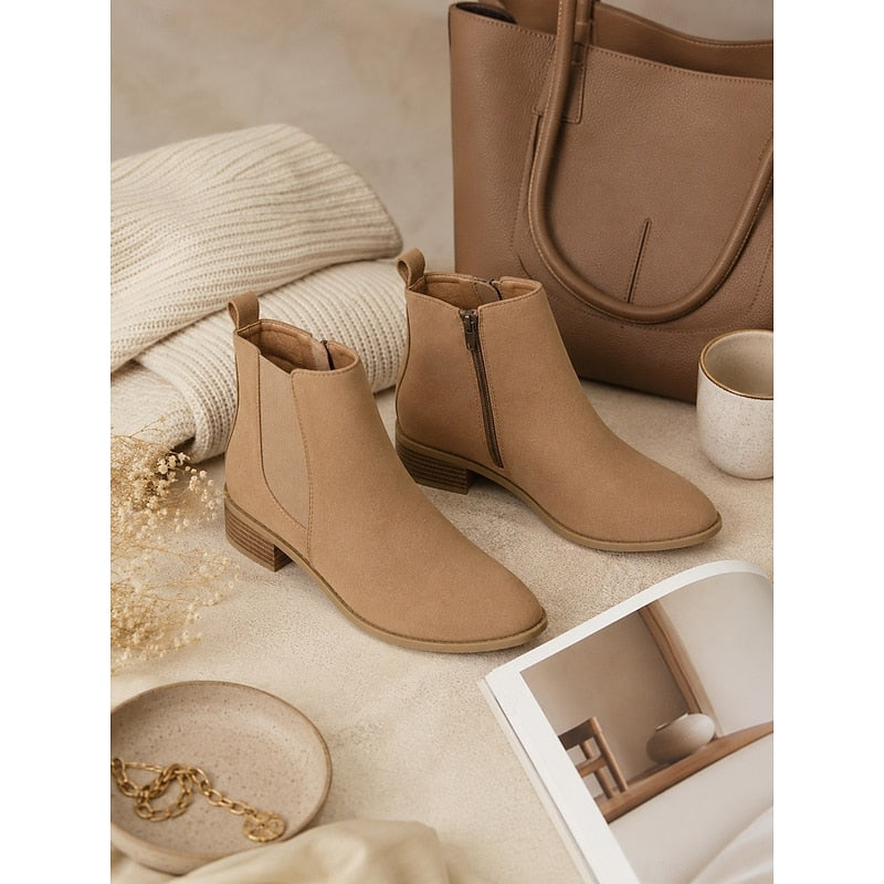 Ladies Pointed-Toe Block Heel Ankle Boots