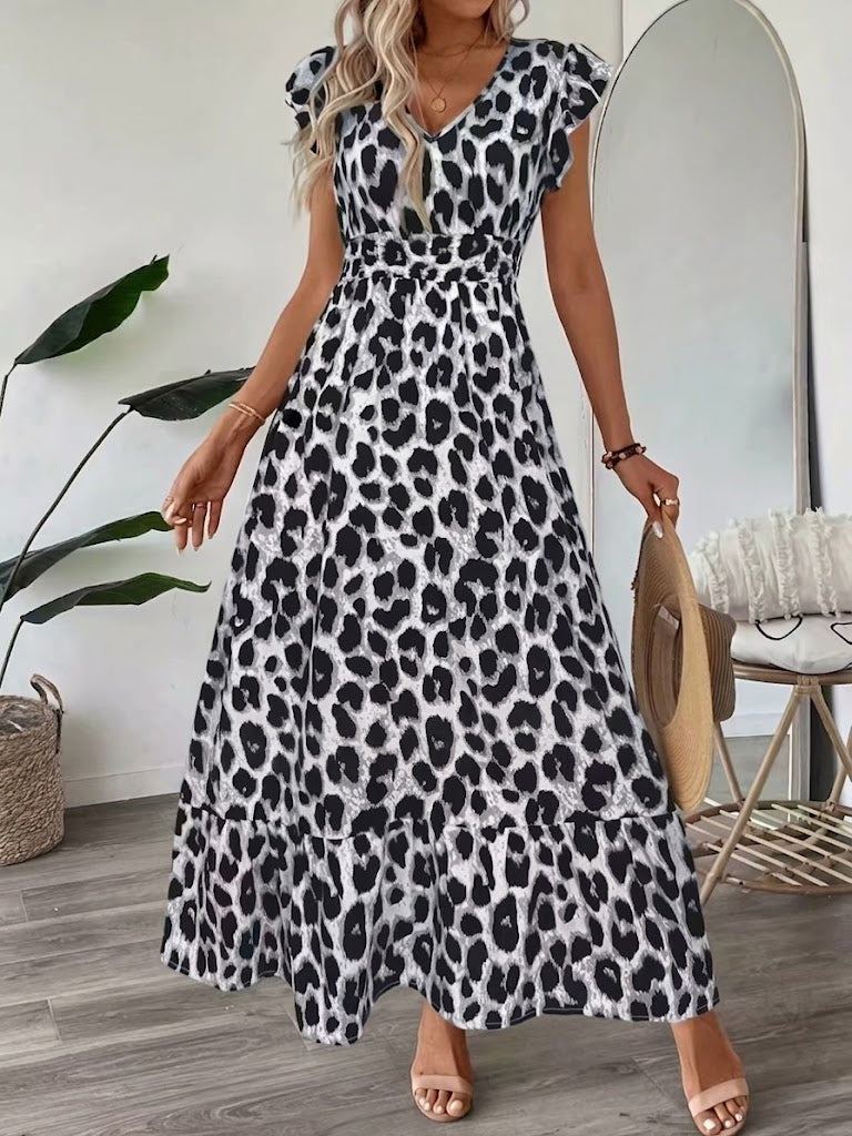 Baroque-Print V-Neck Maxi Dress for Women