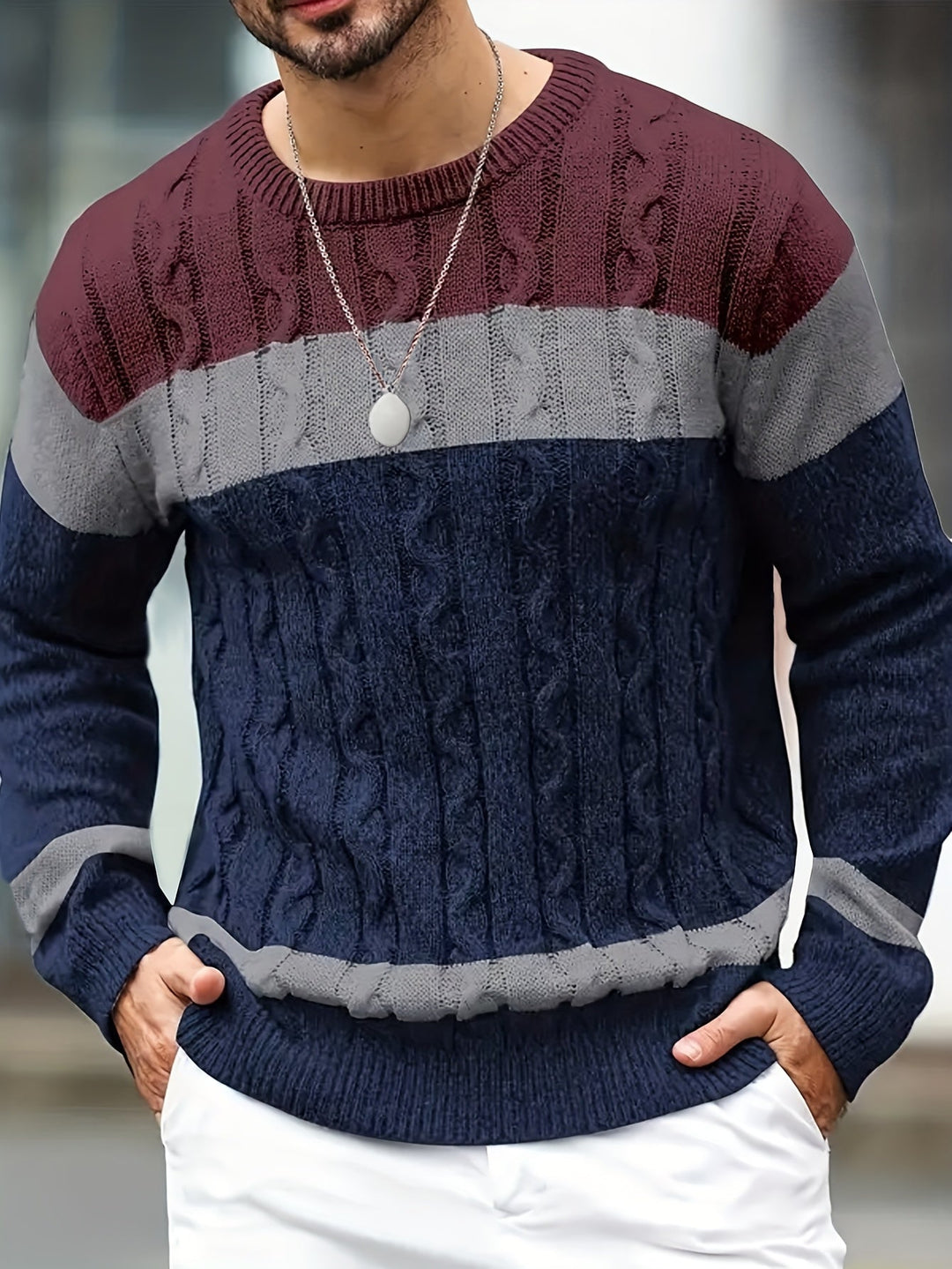 Cable-Knit Pullover for Men, Classic Style