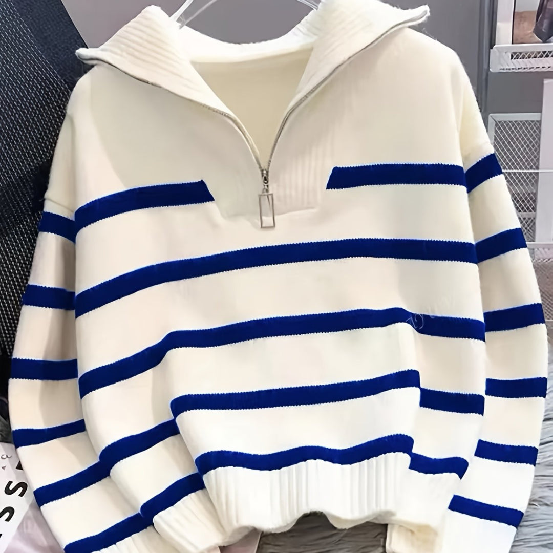 Striped Quarter-Zip Sweater for Women