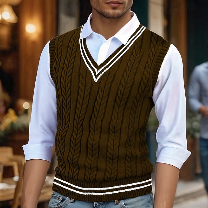 Men's Cable-Knit V-Neck Sweater Vest