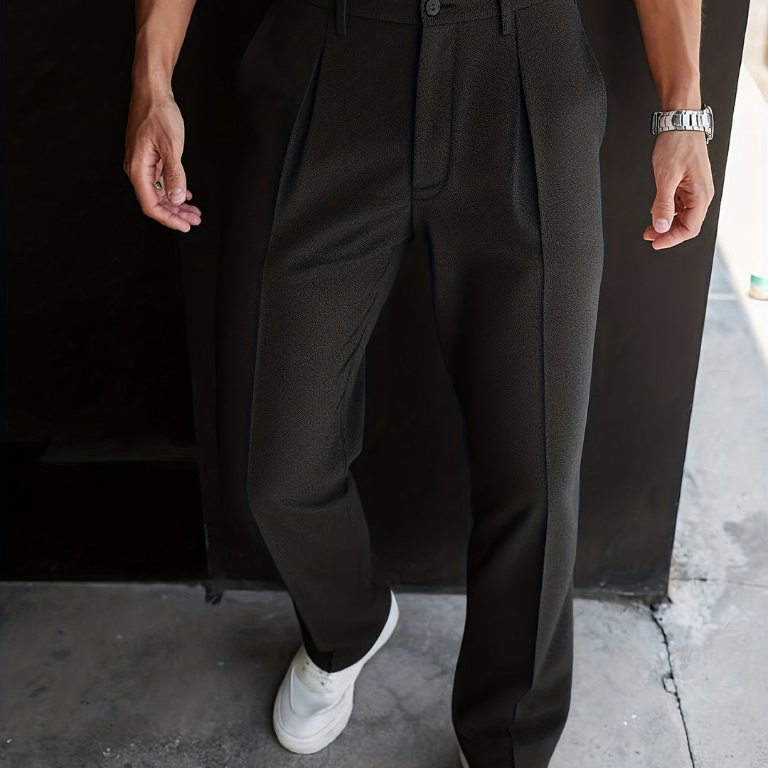 Men's Tailored Straight-Leg Trousers, Big Black