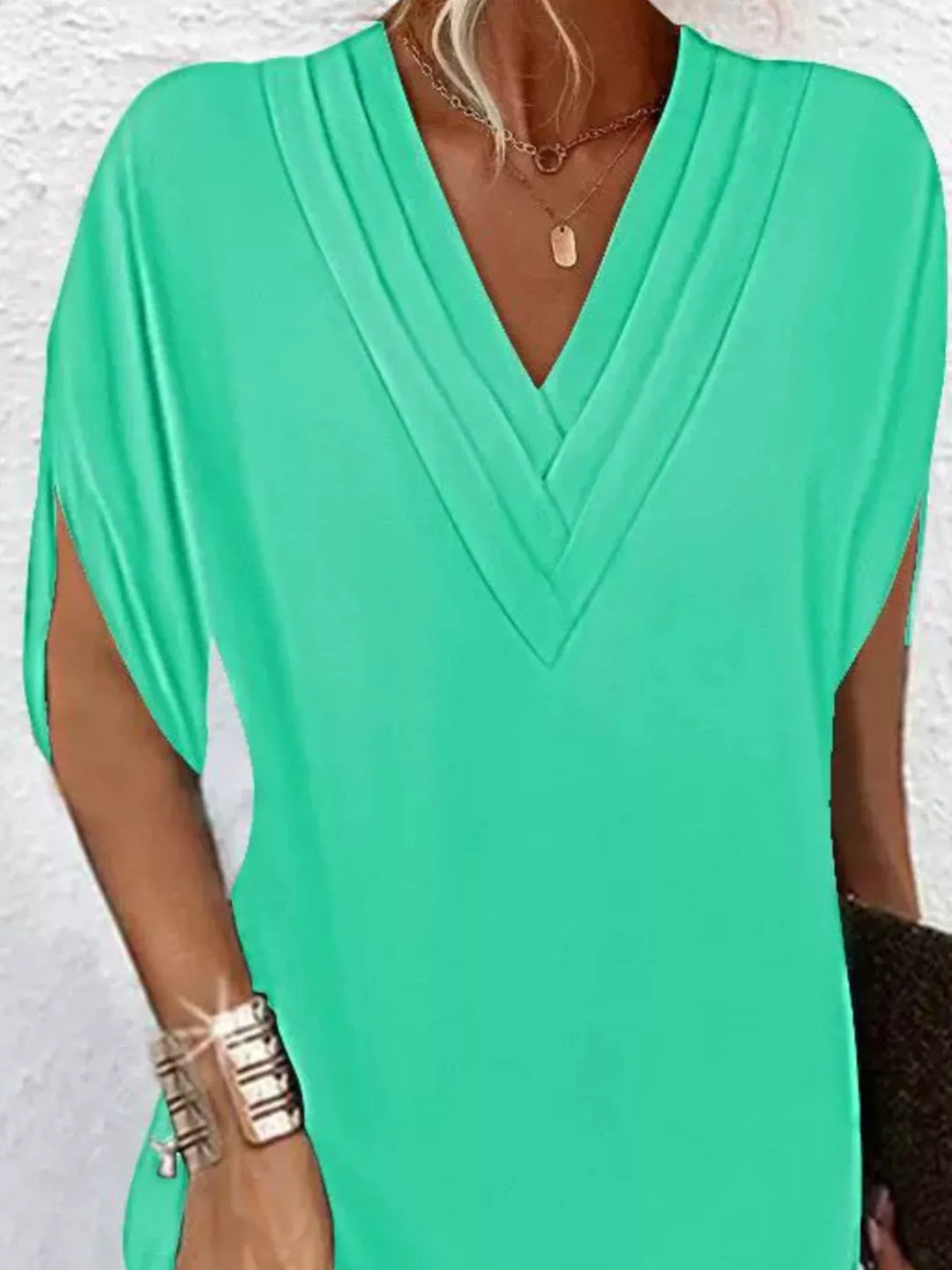 V-Neck Slit Sleeve Mini Dress for Women, Plus Size