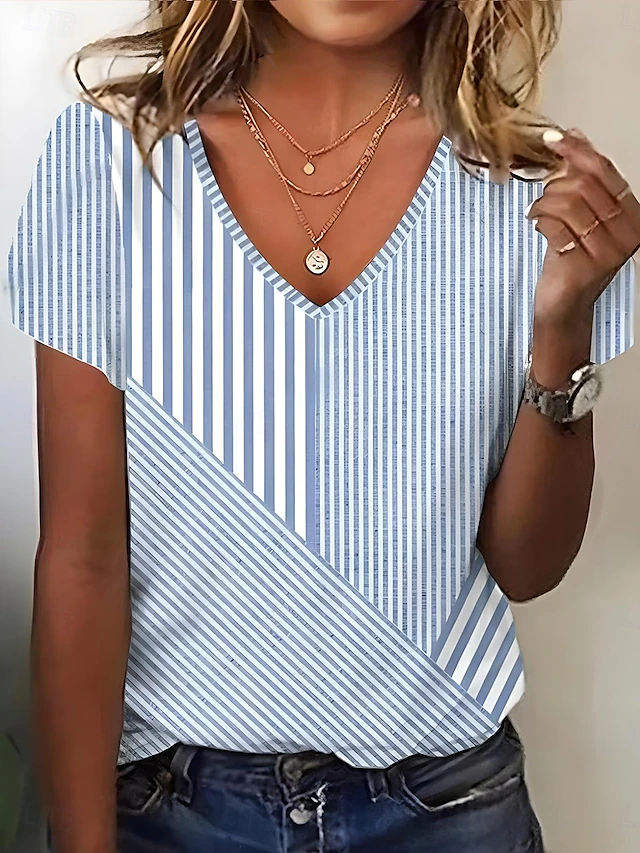 Striped V-Neck Top for Women, Plus Size
