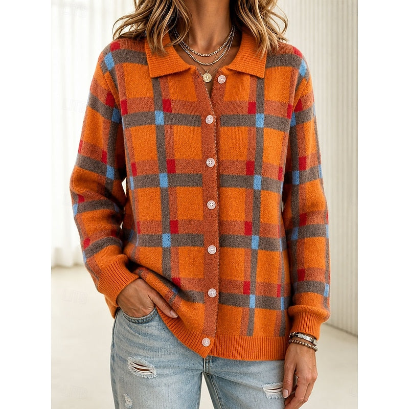 Plaid Button Cardigan, Women's Classic Fit