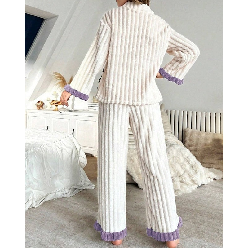 Cozy Ruffle-Trim Two-Piece Set for Women