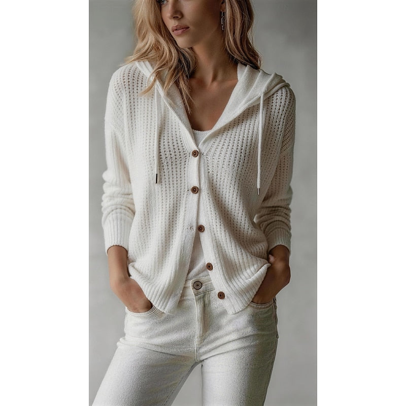 Hooded Button-Front Cardigan for Women, Plus Size
