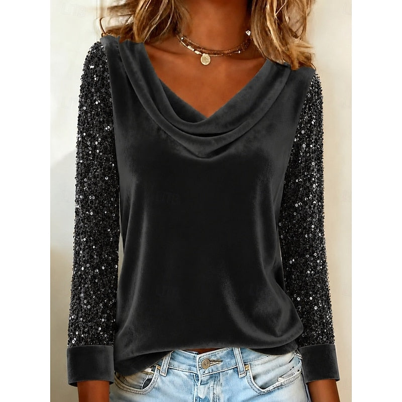 Shimmering Cowl-Neck Top for Women, Plus Size