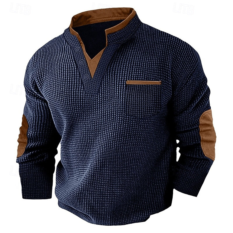 Textured Waffle Henley Shirt for Men, Plus Size