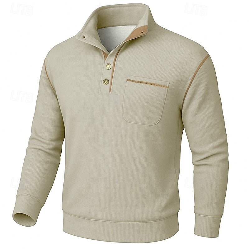 Half-Button Pullover for Men, Textured Style