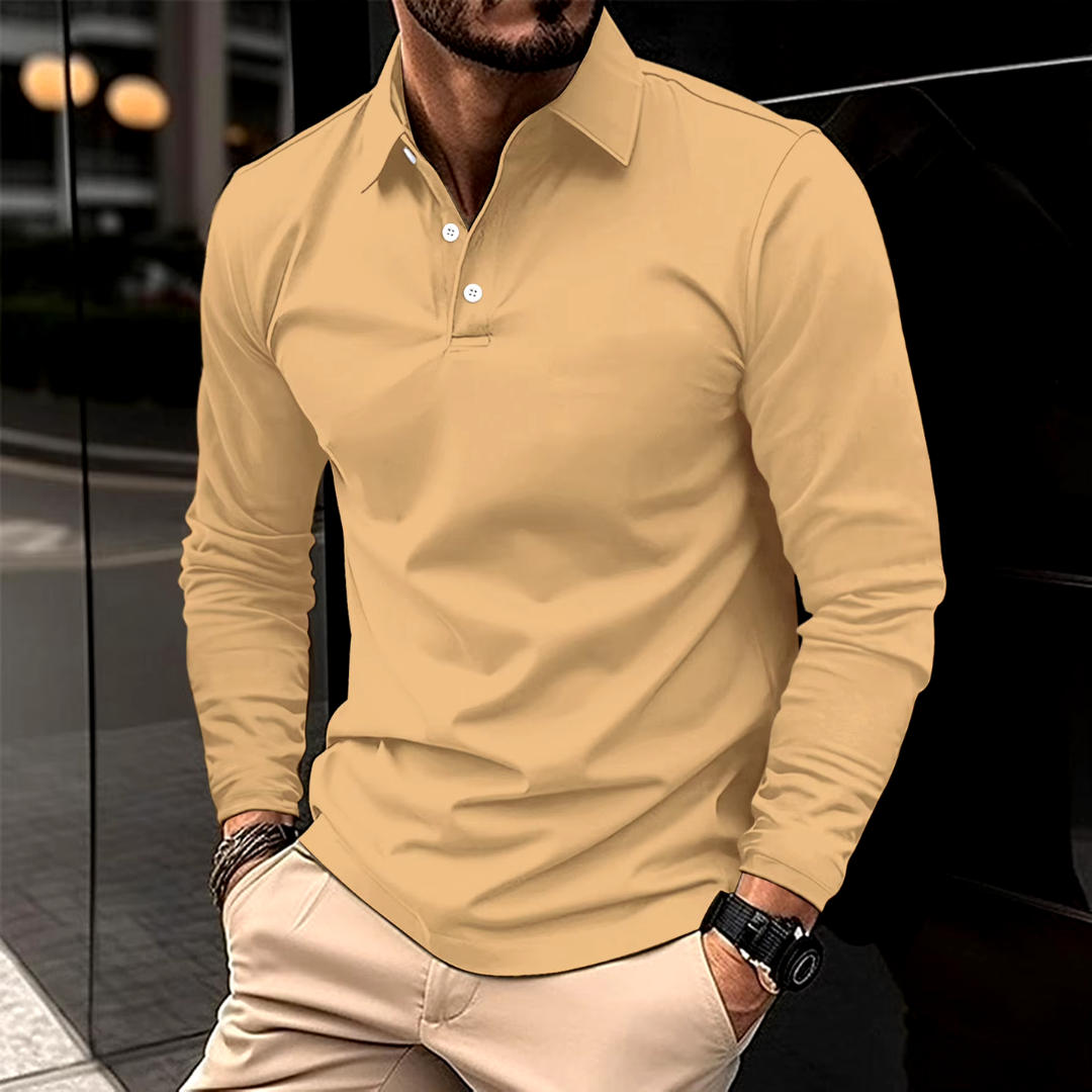 Smart Casual Long-Sleeved Polo for Men, Plus Size