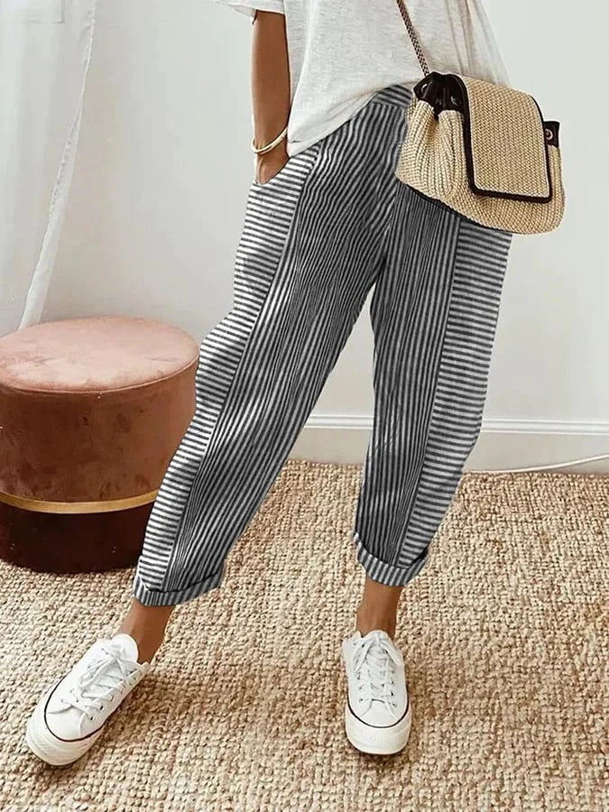 Relaxed Striped Summer Pants for Women, Plus Size