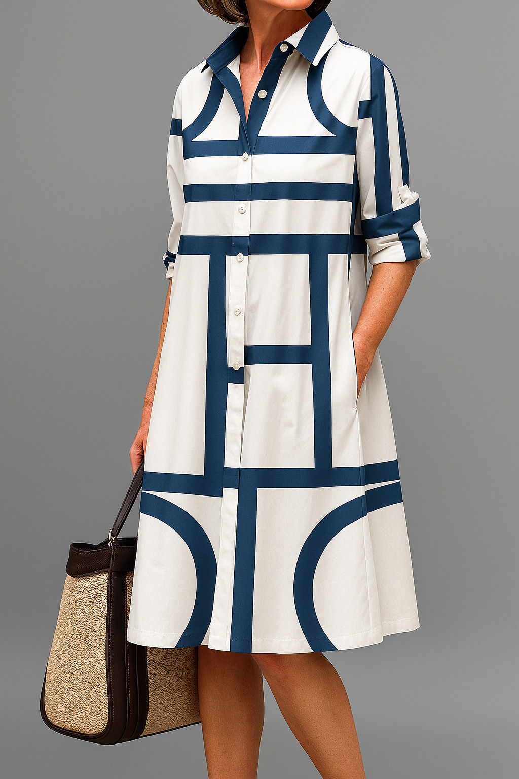 Sophisticated Pattern Midi Dress for Women, Plus Size