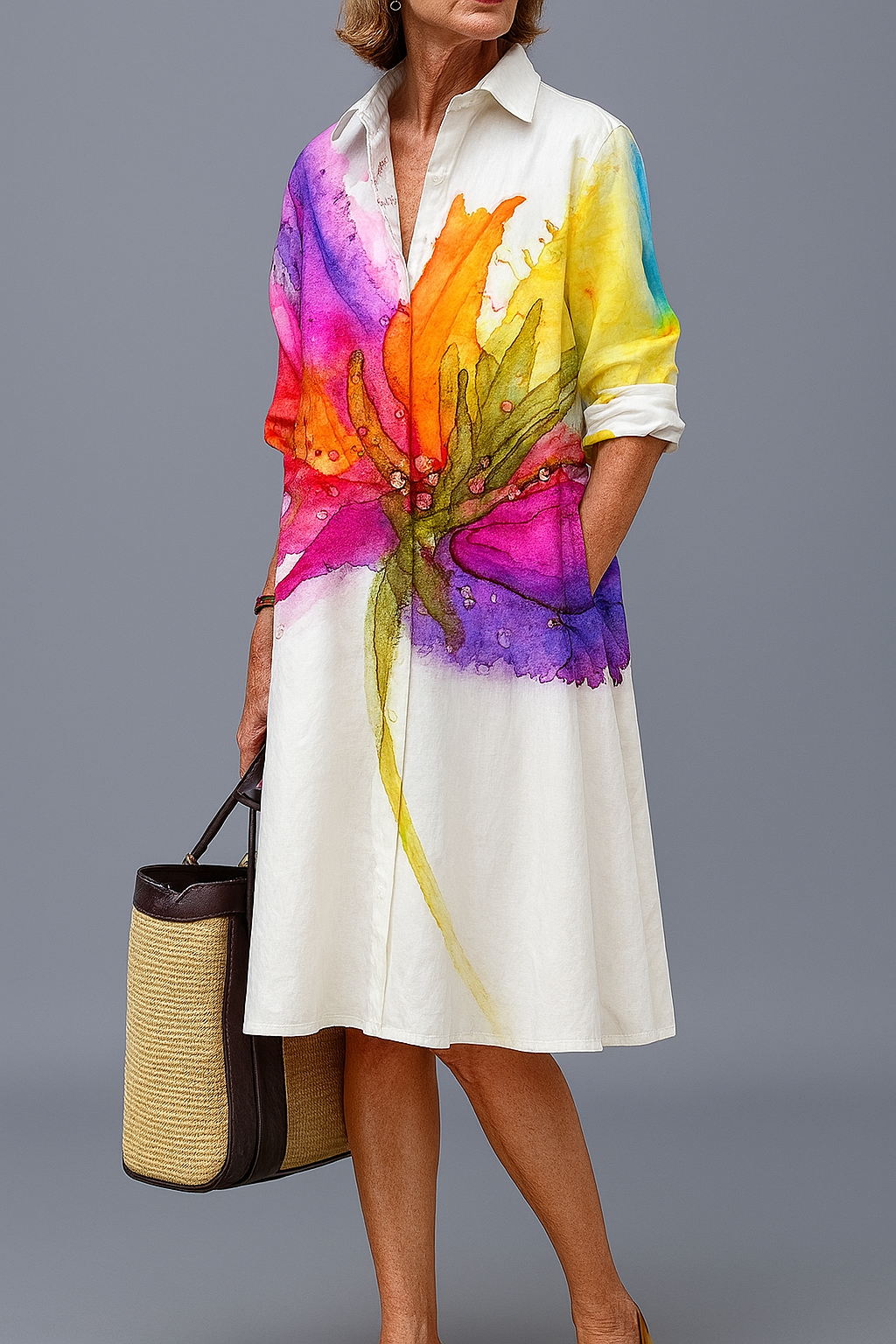 Elegant Multicolor Midi Dress for Women