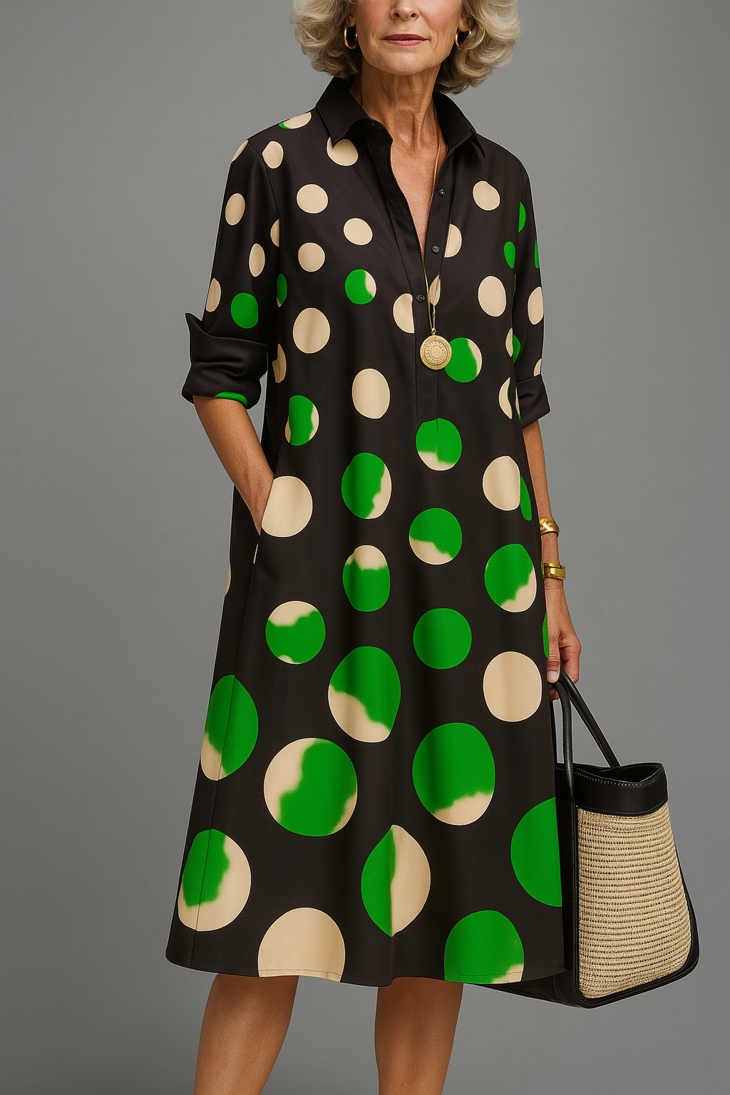 Polca Dot Midi Dress for Women, Elegant Style