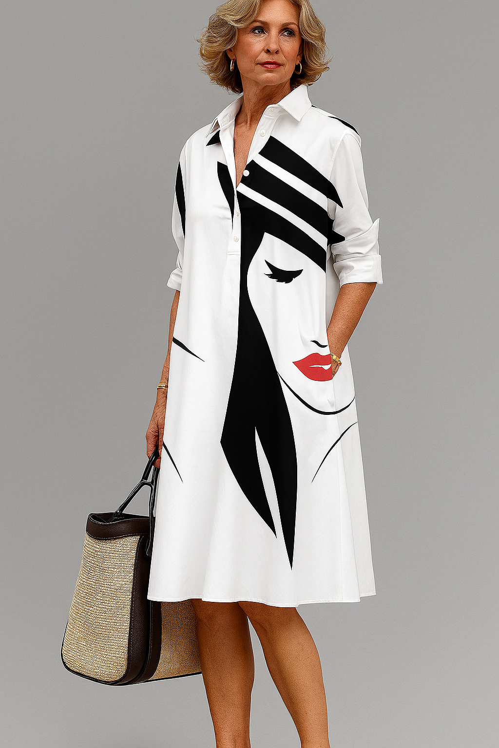 Comfortable Artistic Midi Dress for Women, Plus Size