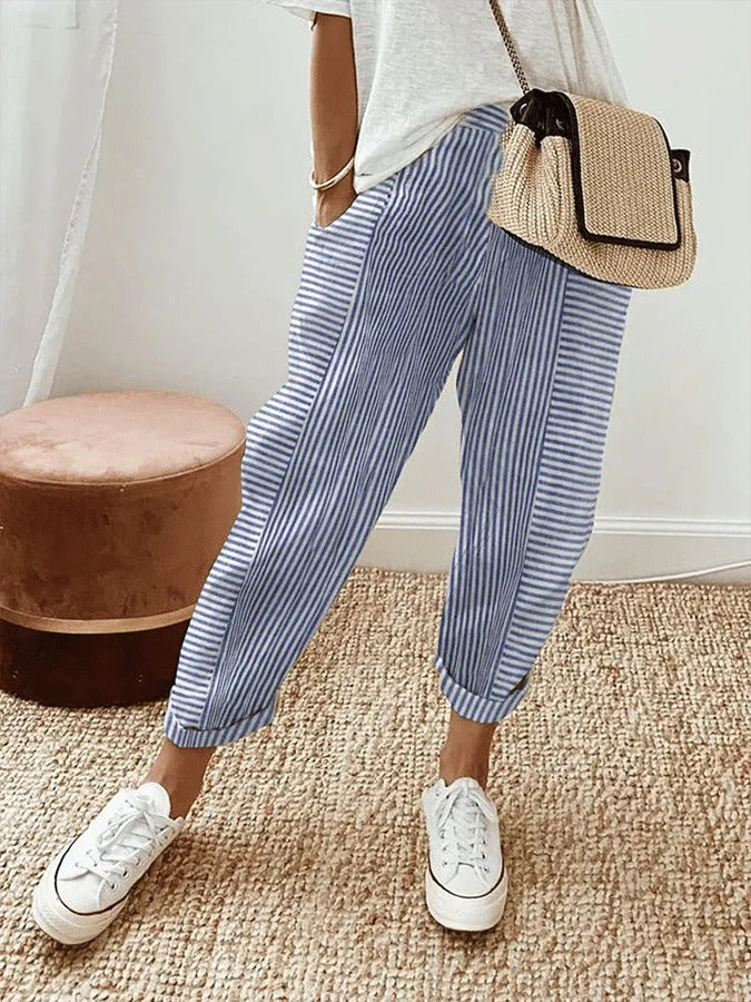 Relaxed Striped Summer Pants for Women, Plus Size