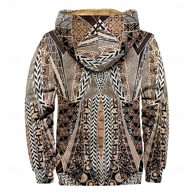 Patterned Zip Hooded Jacket for Men