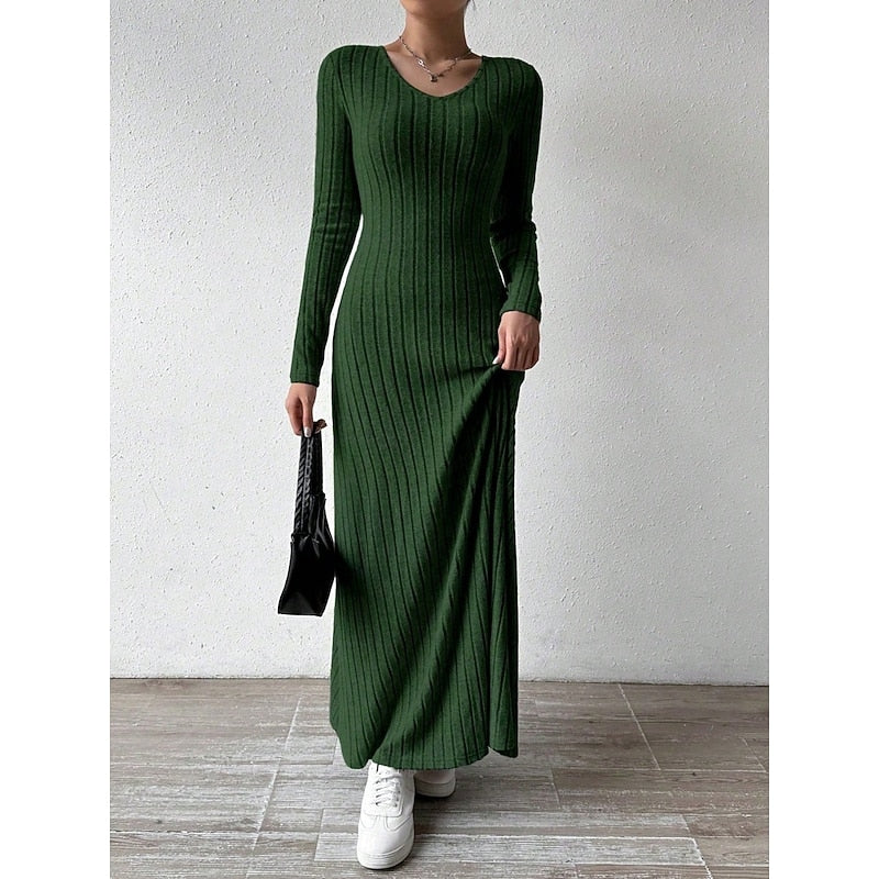Ribbed Long-Sleeve Maxi Dress for Women