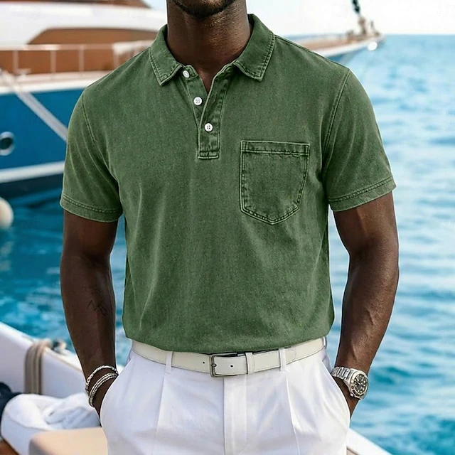 Vintage-Washed Polo Shirt for Men, Plus Size