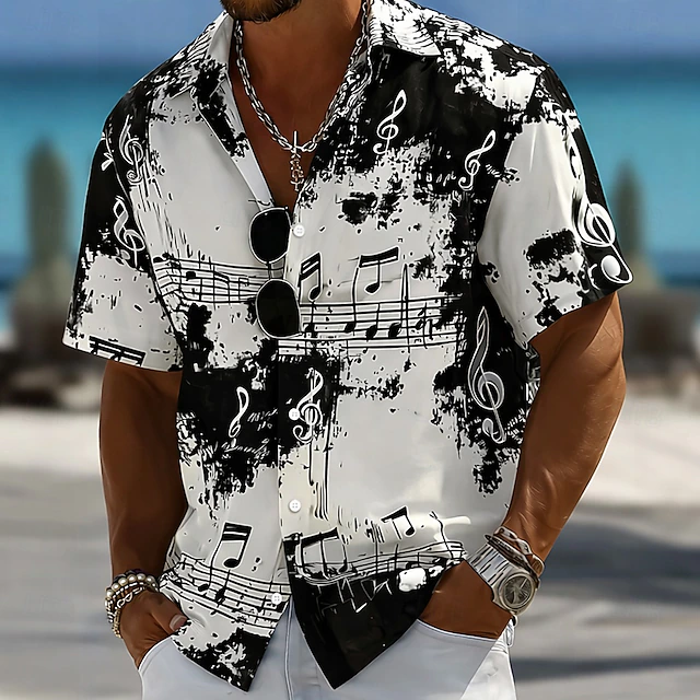 Artistic Print Short-Sleeve Shirt for Men, Plus Size