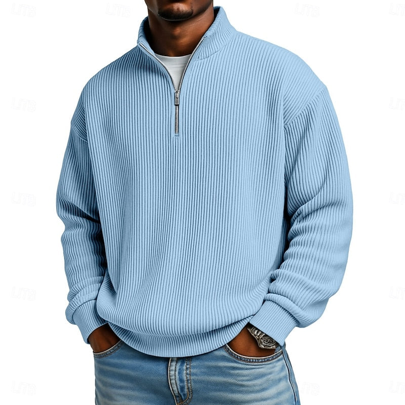 Ribbed Quarter-Zip Pullover for Men, Plus Size