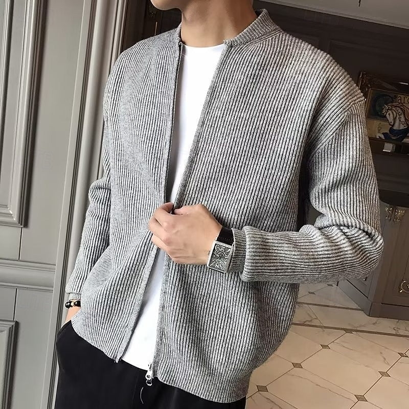 Ribbed Zip-Front Cardigan for Men