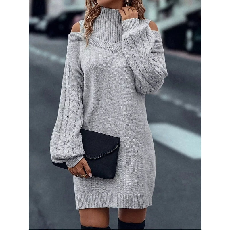 Cold-Shoulder Turtleneck Sweater Dress for Women