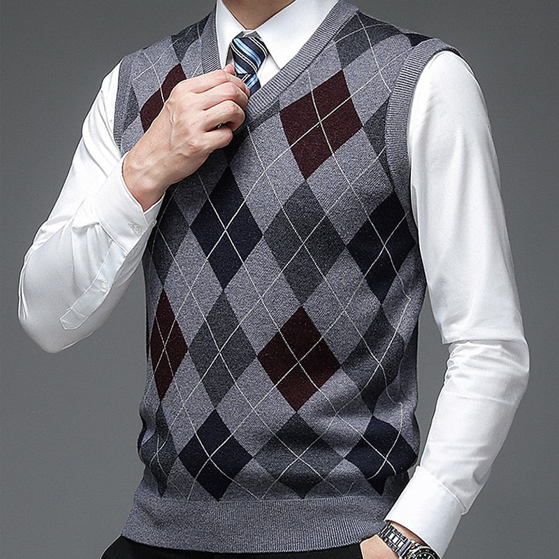 Argyle V-Neck Sweater Vest for Men