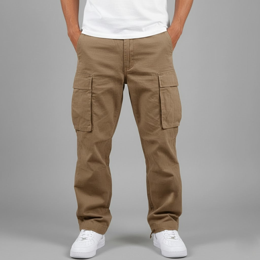 Relaxed Fit Cargo Pants with Side Pockets for Men, Plus Size