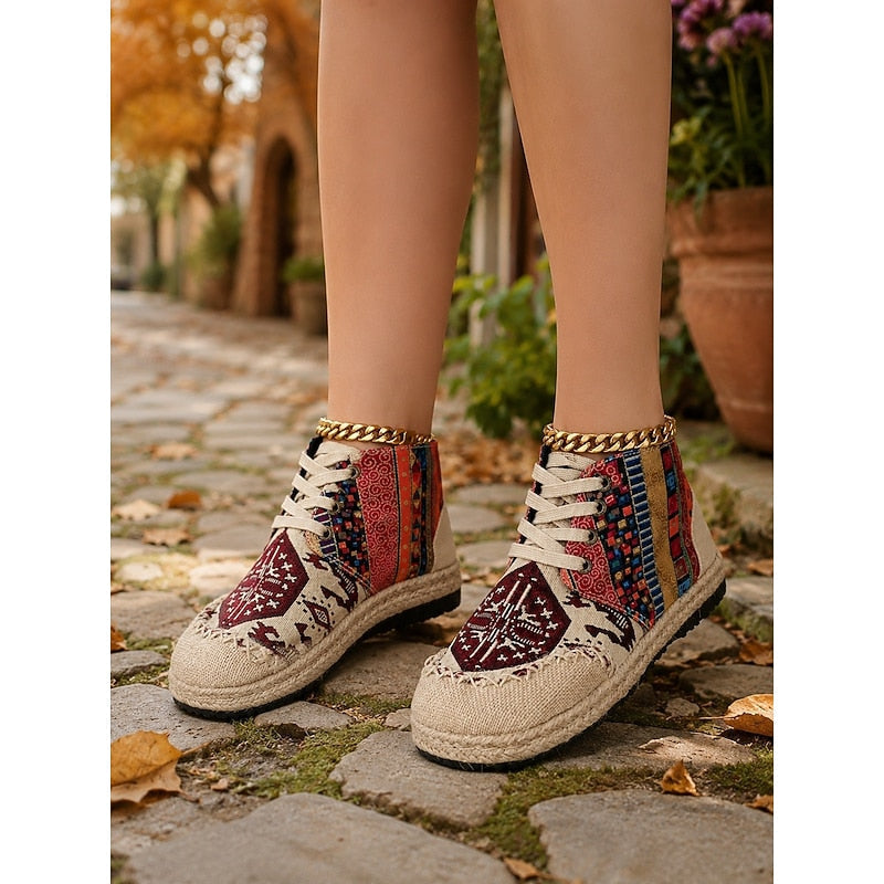 Ladies Boho Patterned High-Top Sneakers
