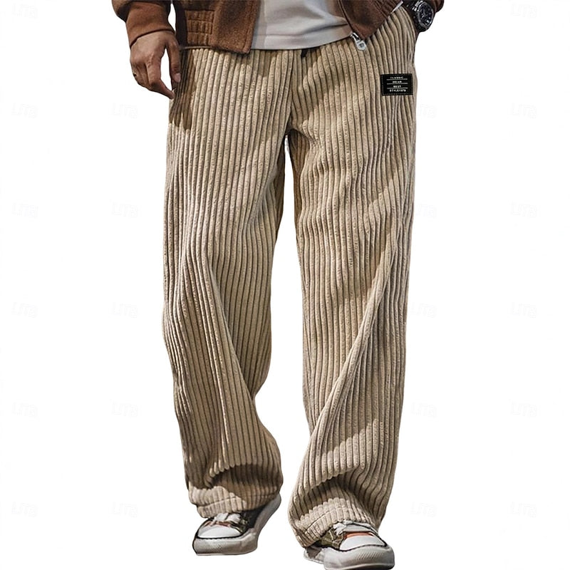 Relaxed Ribbed Wide-Leg Pants for Men