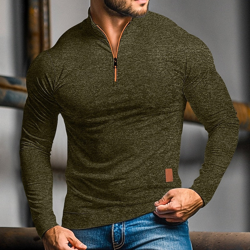 Quarter-Zip Long-Sleeve Polo for Men, Plus Size