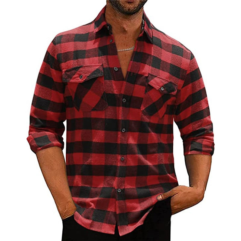 Checked Long-Sleeve Shirt for Men, Classic Style