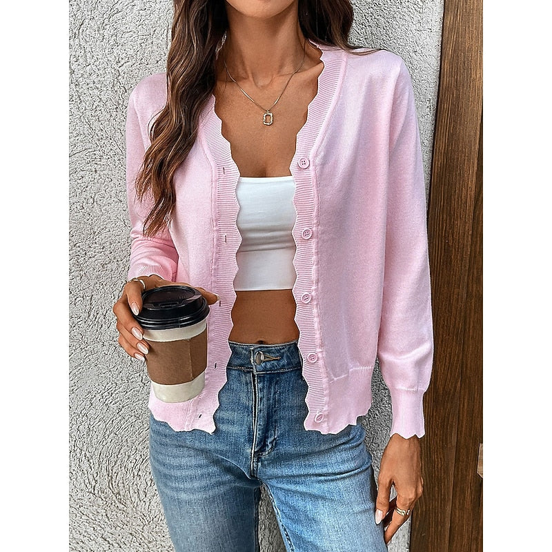 Scalloped Button-Front Cardigan for Women