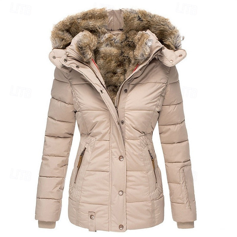 Fur-Trimmed Hooded Winter Jacket for Women