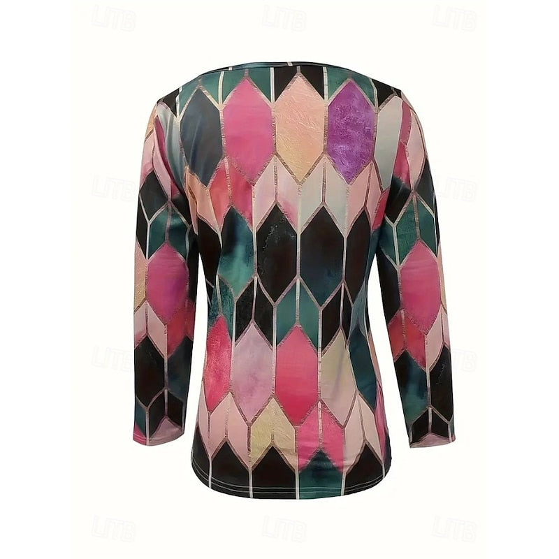 Floral Quarter-Zip Long Sleeve Top for Women