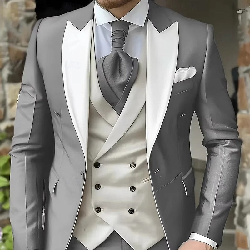 Tailored Peak-Lapel Three-Piece Set for Men, Plus Size