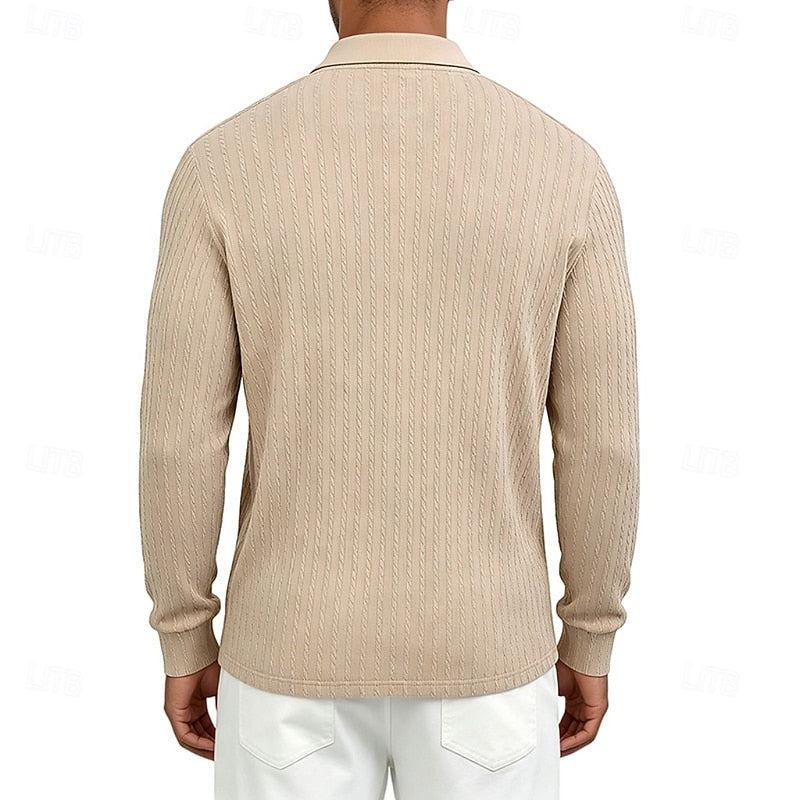 Quarter-Zip Polo Shirt for Men, Textured Style